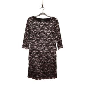 TAHARI ASL $138 Lace Floral Tiered Sheath Dress Black/Rose Gold Size 8